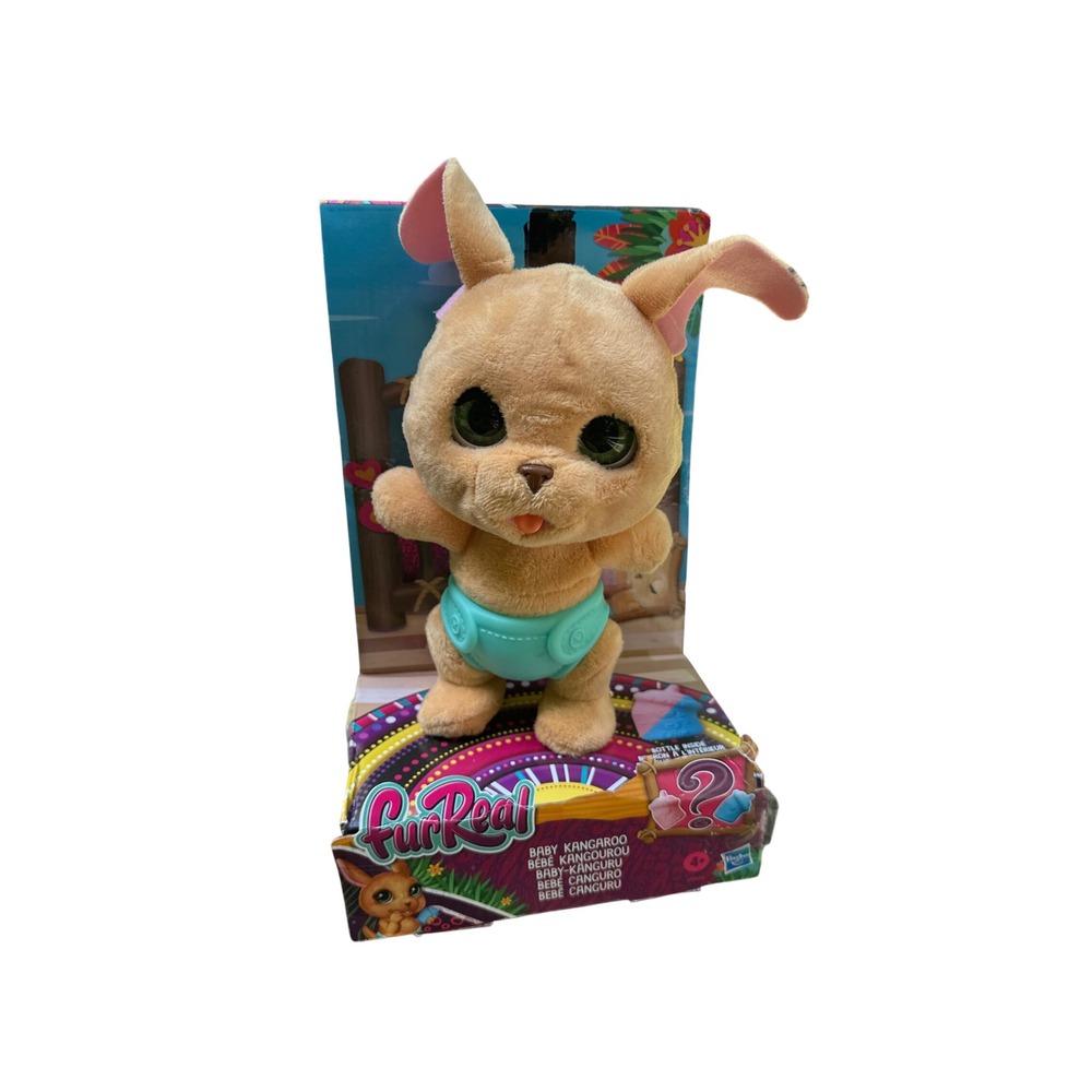Hasbro FurReal Baby Kangaroo Interactive Plush Tan Teal Diaper E9824 No Bottle